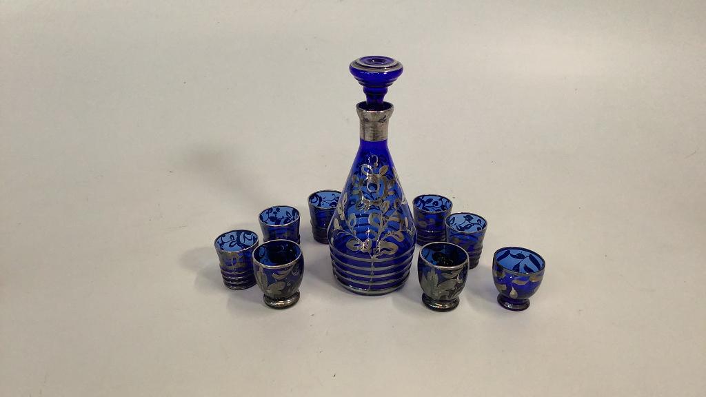 Silver Overlay Cobalt Cordial Set (1 of 4)