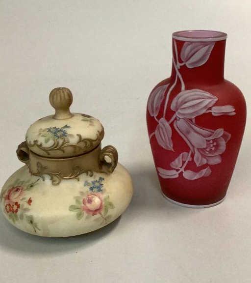 Hand Painted Lidded Jar, cased Glass Vase (1 of 7)