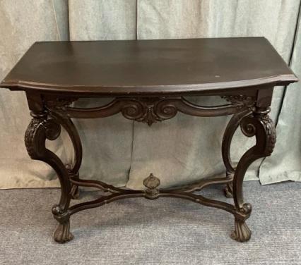 Carved Mahogany Console table: Original finish, 30 tall x 38 wide x 20.5 deep
