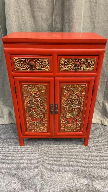 Red Lacquered Asian Cabinet (1 of 3)