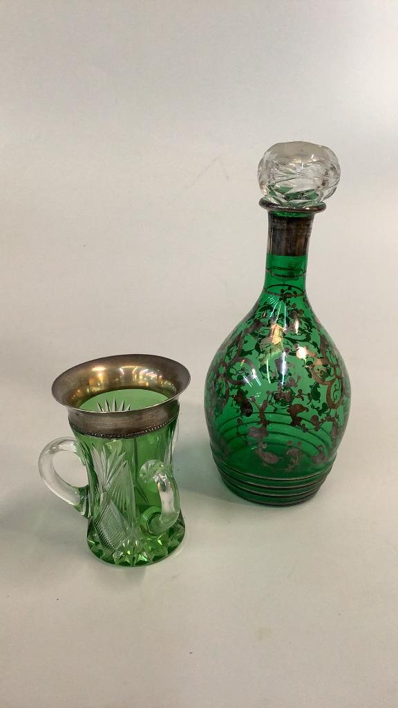 Silver Overlay Decanter, Sterling Collar Vase (1 of 5)