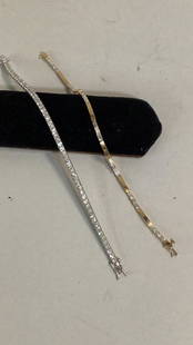 2 -14 k Gold Tennis Style Bracelets: 8 inches each, set with CZ stones