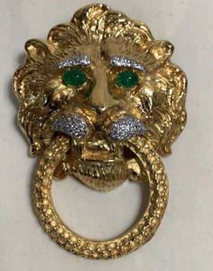 14k Lion Head Doorknocker Brooch