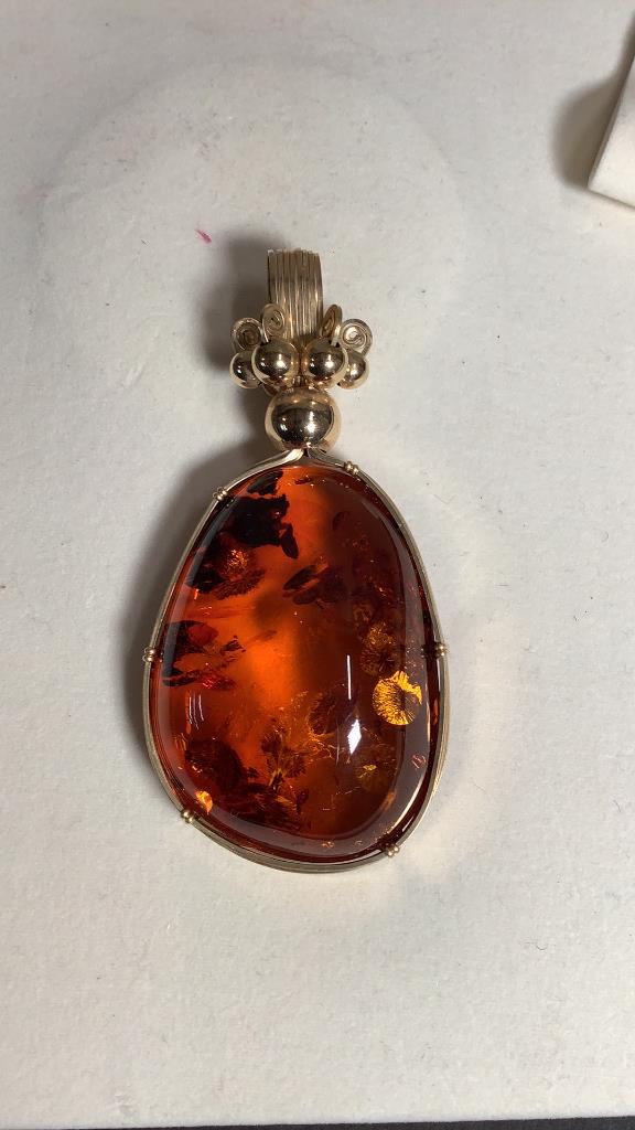 Amber Pendant in Gold Plated Wire Mount (1 of 4)