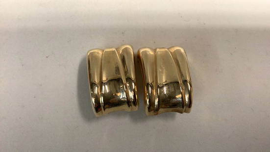 Pair 14K Gold Earrings: 1 inch Clip Omega Style earrings…marked 14 k and Italy, 12.2 grams