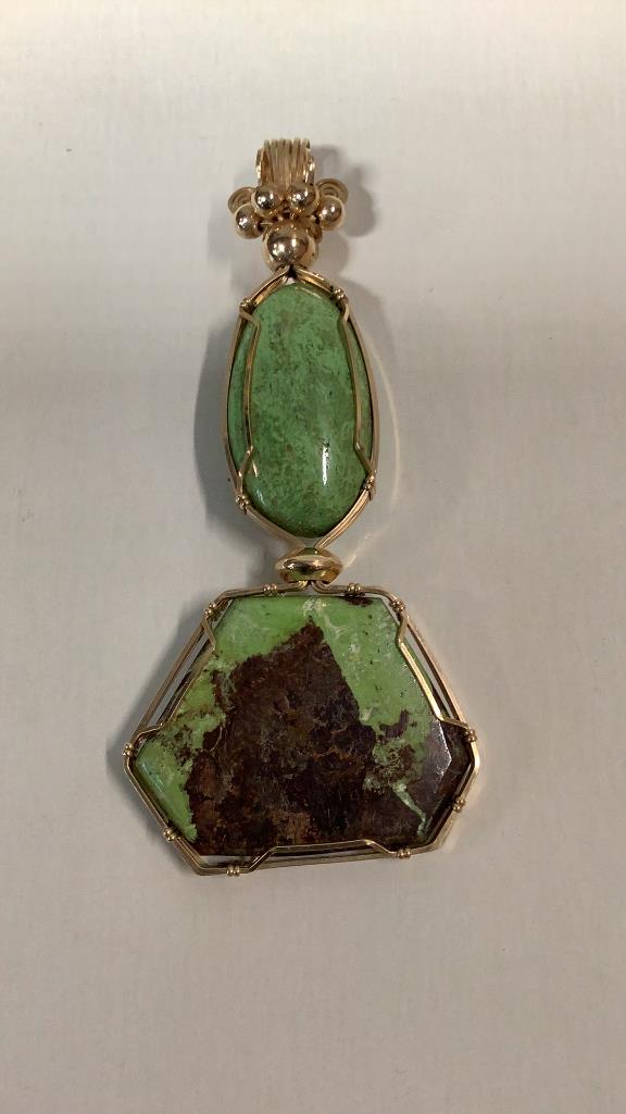 Green Fossil Stone Pendant, Gold Plated Wire (1 of 5)