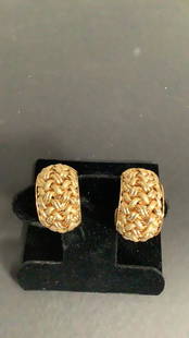 14K Gold Woven Clips: 3/4 Hoop Woven Gold Earrings With Clip Backs In A Polished And Brushed Pattern…marked, 16.9 grams