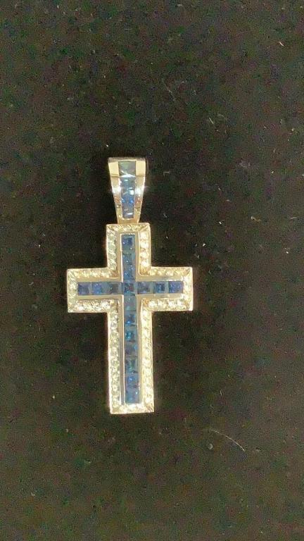 14 Carat Diamond and Sapphire Cross Pendant (1 of 6)