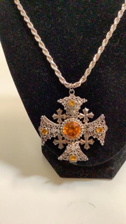 Sterling Rope Chain, Maltese Cross Pendant (1 of 3)