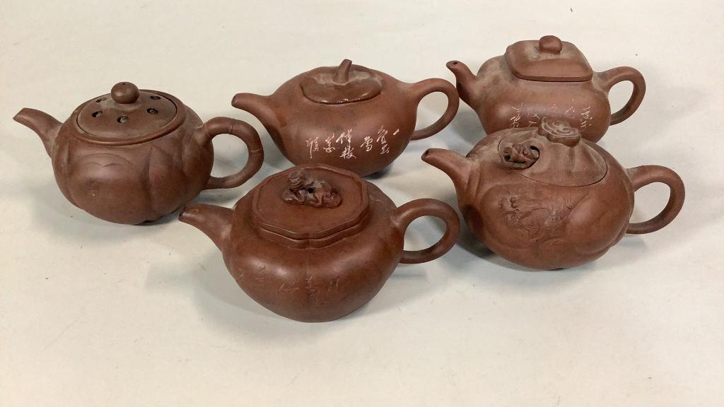 5 Chinese Yixing Brown Clay Teapots (1 of 7)