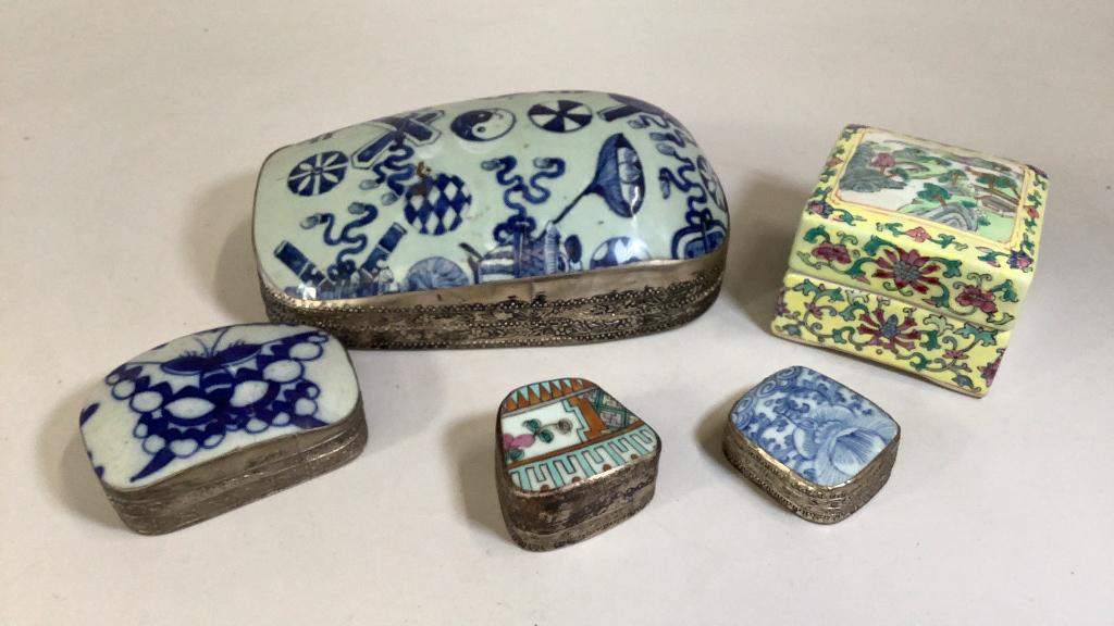 4 Asian Porcelain Shard Trinket Boxes, Famille Box (1 of 5)