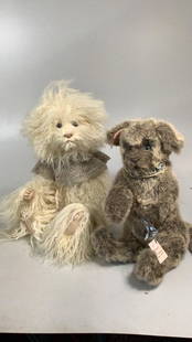 2 Wendy Brent Hand Crafted Animals: 21 inch ‘ Fluffmetoo’ made with Tibetan Fur, glass eyes..18 inch ‘ Hershey’ cat, German Fur, glass eyes..both with retail tags…