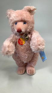 Steiff Rosey Teddy Bear: For Festival 1999…12 inches, with ear tag, button, chest tag and retail tag…red collar with bell…no box, very good condition