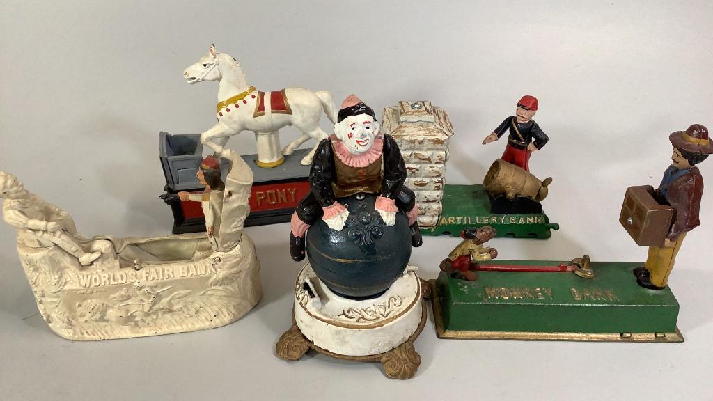 5 Reproduction Mechanical Cast Iron Banks (1 of 3)