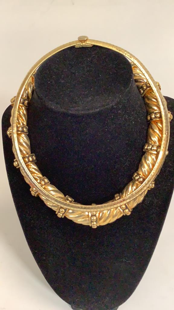 2 Gold Tone Necklaces: Omega Style Choker…heavy Rope Style …no Marks