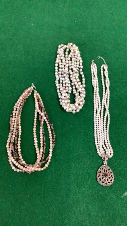 3 Pearl and Stone Necklaces, Sterling Clasp (1 of 4)