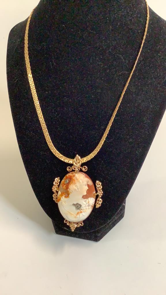 Cameo Carved Broach 14 k Gold Chain (1 of 5)