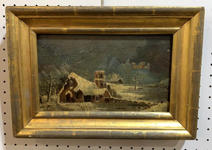 Winter Night Scene, Oil on Board (1 of 5)