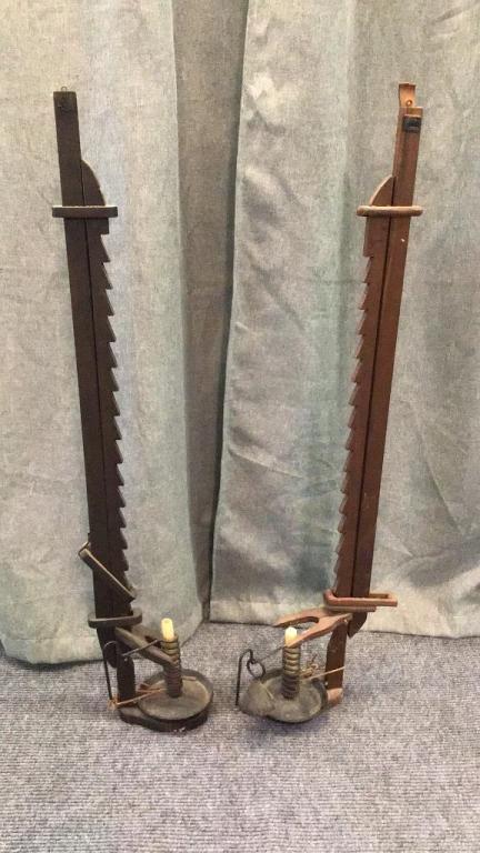 Pair Wooden Betty Lamps (1 of 4)