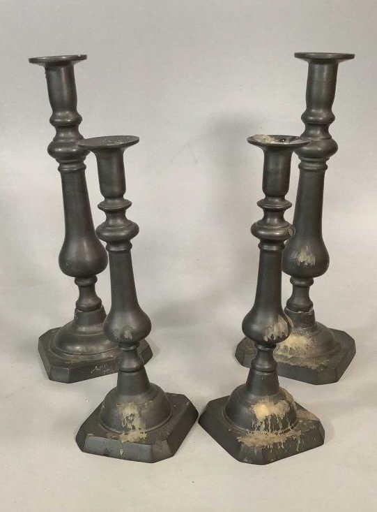 2 Pair Heavy Pewter Candlesticks (1 of 3)