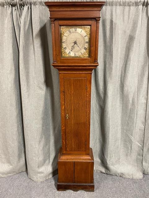 Oak Tall Case Clock W Etched and  Brass Dial (1 of 2)