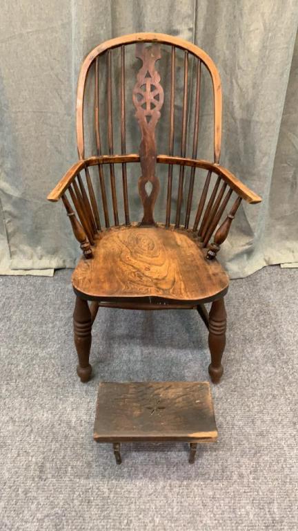 Early Captains Chair, Footstool & Windsor Chair (1 of 9)