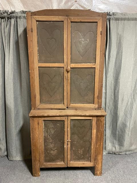 Mixed Wood Punched Tin Step Back Cupboard (1 of 5)