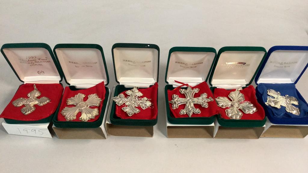 6 Reed and Barton Sterling Ornaments: Crosses dates: 1995- 2000, original boxes