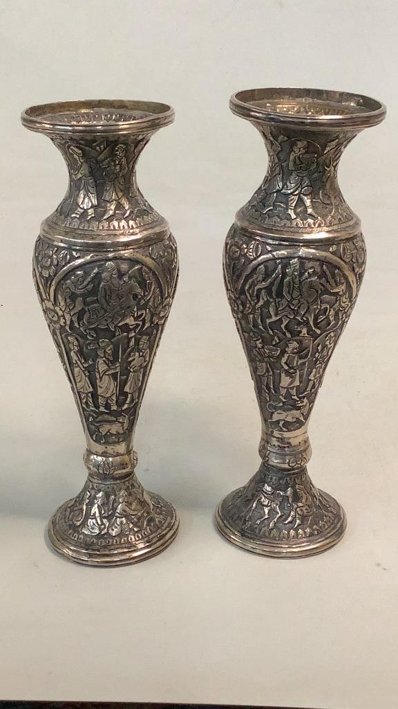 Pair Turkish Silver Embossed Vases (1 of 5)