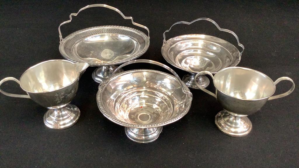 3 Weighted Sterling Table Baskets, Cream and Sugar (1 of 3)
