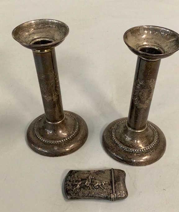 Pair Weighted Sterling Candle Sticks, Pocket Safe (1 of 6)