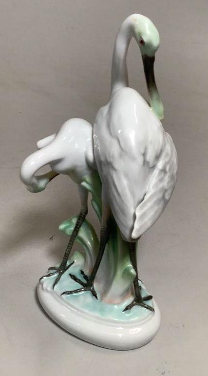 Herend Porcelain Pair of Cranes: 8 3/4 inches tall with natural painting #5190
