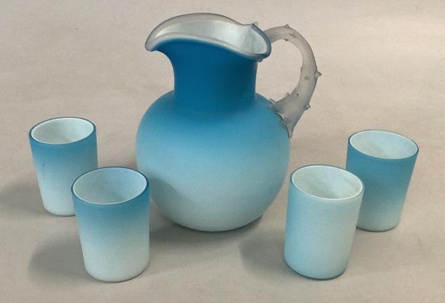 Beautiful  Blue Satin Cased Glass Lemonade  Set (1 of 4)