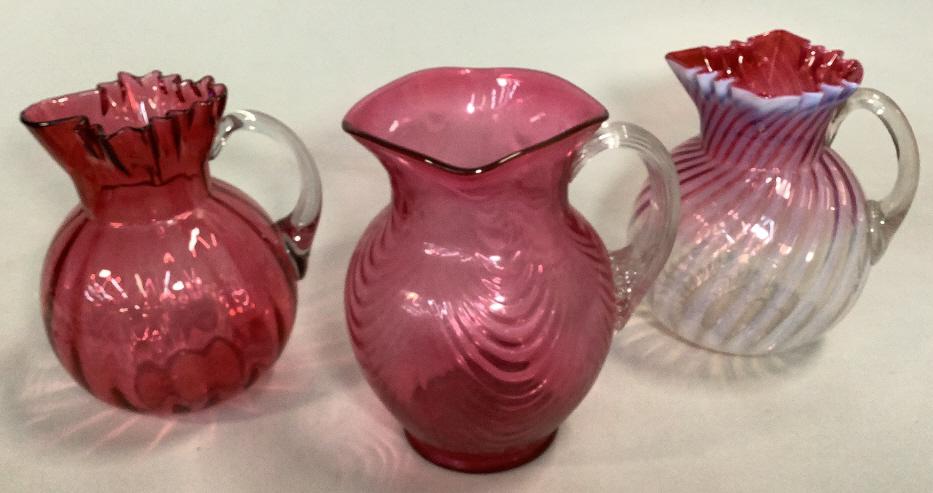 3 Cranberry  Glass Pitchers (1 of 6)