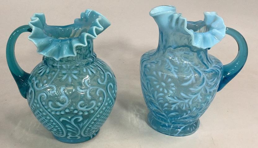 2 Fenton Blue Opalescent  Pitchers (1 of 5)