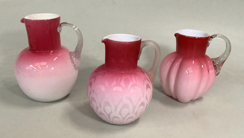 3 Cranberry  Satin Glass Pitchers (1 of 5)