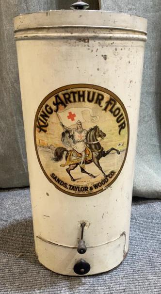 King Author Flour Dispenser: Original painted label, 21 tall Line Item # 127