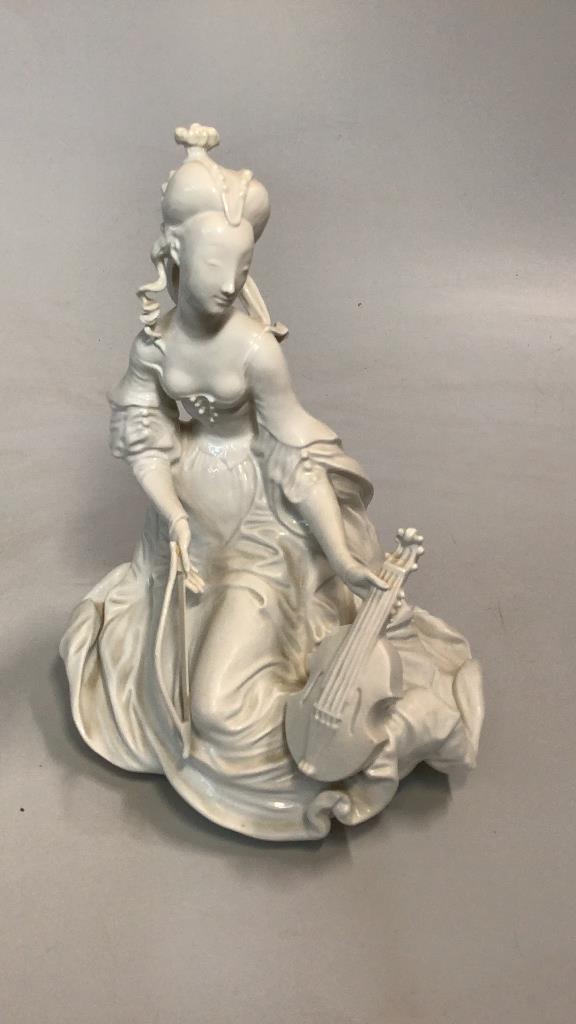 Blanc de Chein Figure, Woman With Violin: KPM Konigliche mark with scepter ….lovely glazed Figural Line Item # 3