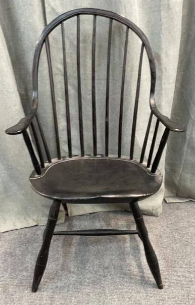 1840’s Windsor Armchair: Shaped seat, continuous arm, newer paint, small repair top of chair. See photos