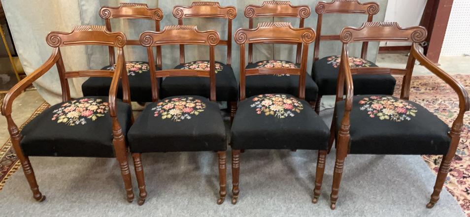Set of 8 Carved Walnut Dining Chairs (1 of 4)