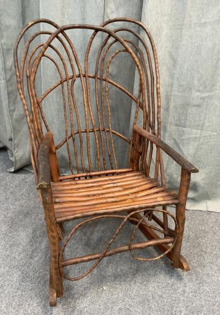 Folk Art Hickory Rocker: Sturdy, good condition, some paint decoration