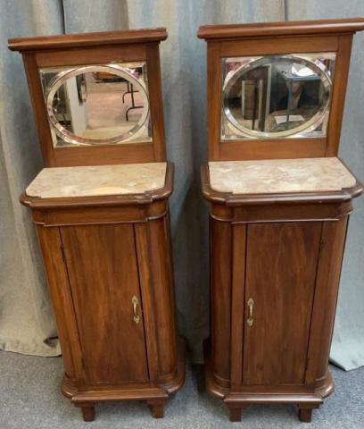 Pair Belgian Fruitwood Marble Top Nightstands (1 of 4)