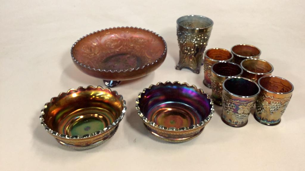 10 Pieces Amethyst  Carnival Glass (1 of 6)