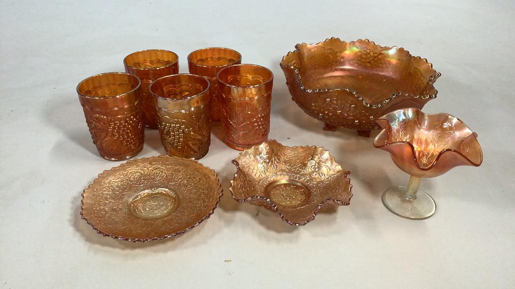 9 Pieces Marigold Carnival Glass (1 of 6)