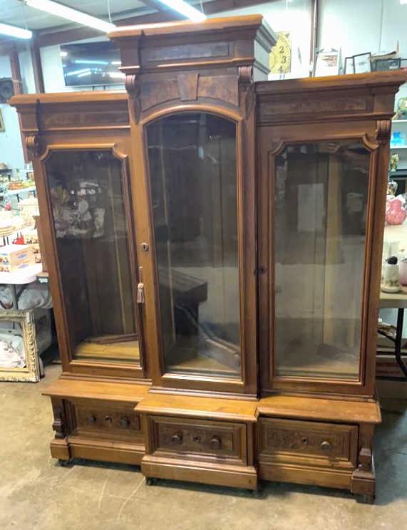 Walnut Triple Door Victorian Bookcase (1 of 4)
