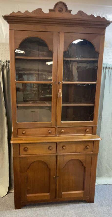Walnut Step Back Bookcase Cupboard (1 of 6)