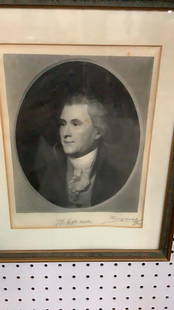 Wood Engraving Thomas Jefferson: Attributed to Henry Wolf, ( American artist, 1852-1916), pencil signed lower right, on tissue paper, 9 x 12 mounted plain frame, attached note to verso, as engraving 573, Exhibit Paris, Chicago