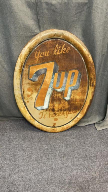 Vintage Oval 7up Sign (1 of 3)