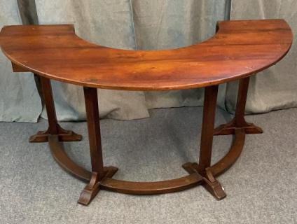 French Fruitwood Crescent Wine Tasting Table: Drop leaf extensions, 29 tall x 62 wide x 32 deep, 42 extended