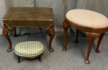 2 Queen Anne Style Ottomans & Footstool (1 of 3)